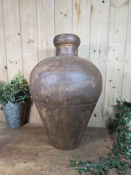 Vintage Rustic Hand Made Riveted Metal Dry Flowers Vase Urn