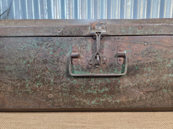 Vintage Rustic Indian Metal Bombay Railway Carriage Steamer Trunk  Display Prop