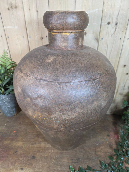 Vintage Rustic Hand Made Riveted Metal Dry Flowers Vase Urn