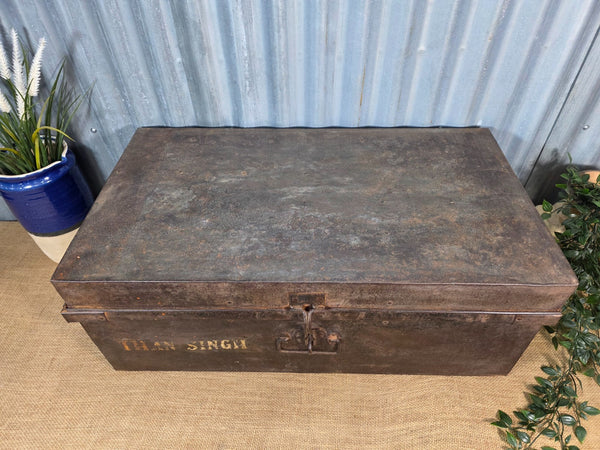 Vintage Rustic Indian Metal Bombay Railway Carriage Steamer Trunk  Display Prop