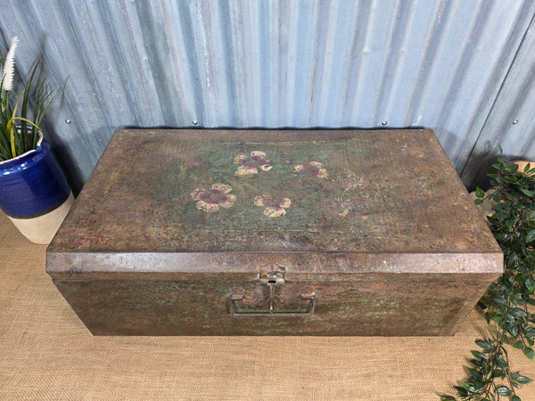 Vintage Rustic Indian Metal Bombay Railway Carriage Steamer Trunk  Display Prop