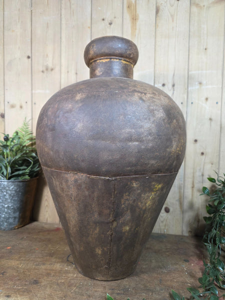 Vintage Rustic Hand Made Riveted Metal Dry Flowers Vase Urn