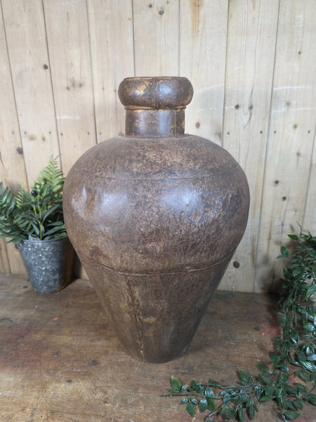 Vintage Rustic Hand Made Riveted Metal Dry Flowers Vase Urn