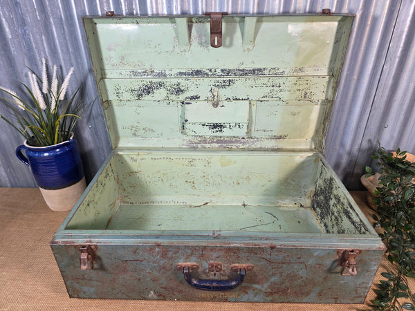 Vintage Rustic Indian Metal Bombay Railway Carriage Steamer Trunk  Display Prop