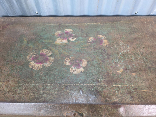 Vintage Rustic Indian Metal Bombay Railway Carriage Steamer Trunk  Display Prop