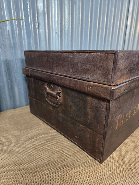 Vintage Rustic Indian Metal Bombay Railway Carriage Steamer Trunk  Display Prop