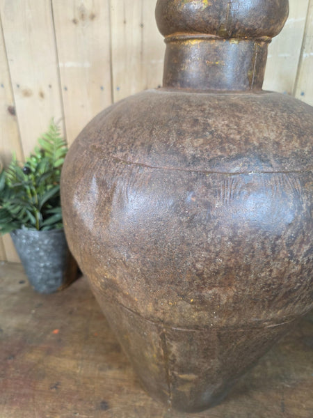 Vintage Rustic Hand Made Riveted Metal Dry Flowers Vase Urn