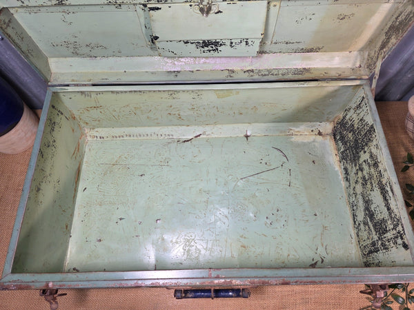 Vintage Rustic Indian Metal Bombay Railway Carriage Steamer Trunk  Display Prop