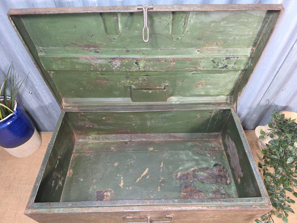 Vintage Rustic Indian Metal Bombay Railway Carriage Steamer Trunk  Display Prop