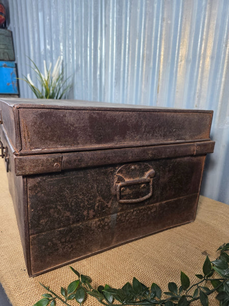 Vintage Rustic Indian Metal Bombay Railway Carriage Steamer Trunk  Display Prop