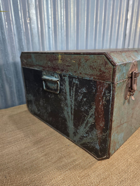 Vintage Rustic Indian Metal Bombay Railway Carriage Steamer Trunk  Display Prop