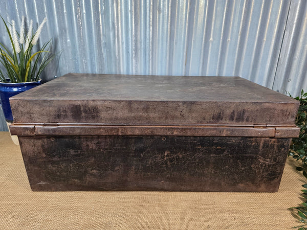 Vintage Rustic Indian Metal Bombay Railway Carriage Steamer Trunk  Display Prop
