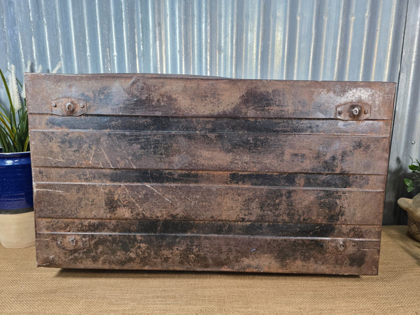Vintage Rustic Indian Metal Bombay Railway Carriage Steamer Trunk  Display Prop
