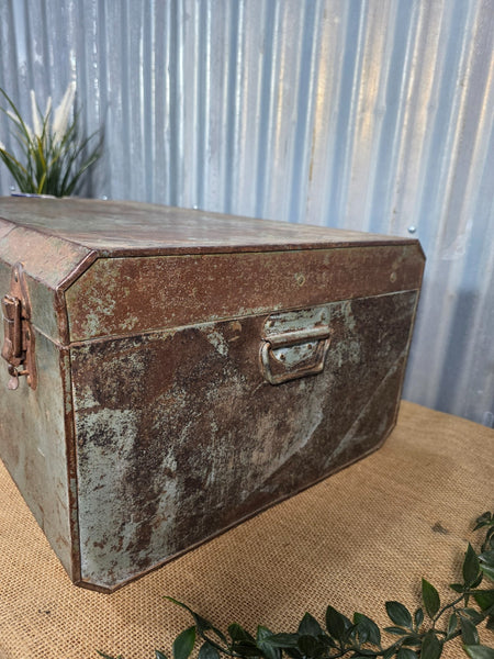 Vintage Rustic Indian Metal Bombay Railway Carriage Steamer Trunk  Display Prop