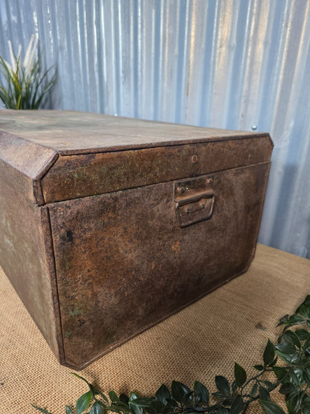 Vintage Rustic Indian Metal Bombay Railway Carriage Steamer Trunk  Display Prop