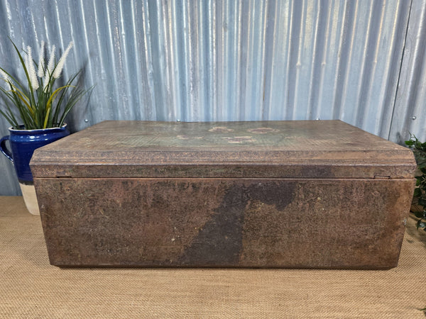 Vintage Rustic Indian Metal Bombay Railway Carriage Steamer Trunk  Display Prop