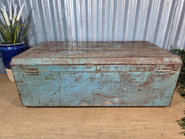 Vintage Rustic Indian Metal Bombay Railway Carriage Steamer Trunk  Display Prop