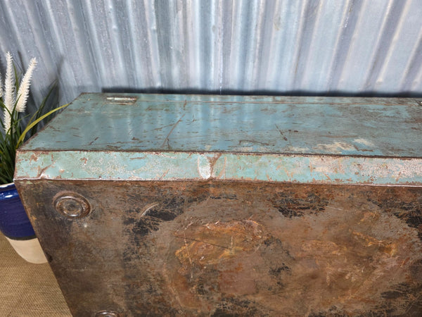 Vintage Rustic Indian Metal Bombay Railway Carriage Steamer Trunk  Display Prop