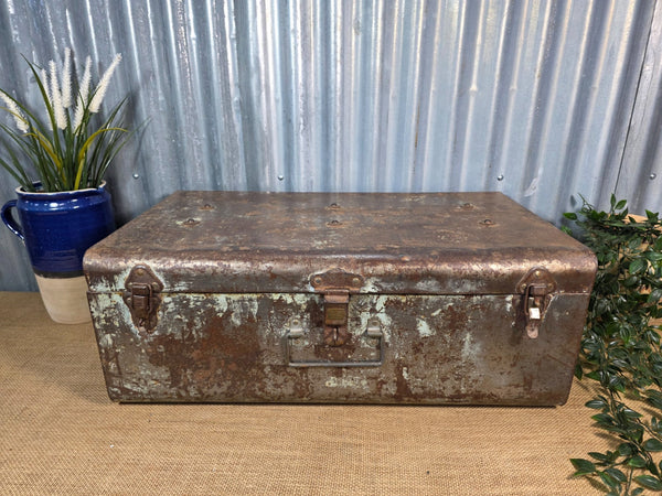 Vintage Rustic Indian Metal Bombay Railway Carriage Steamer Trunk  Display Prop