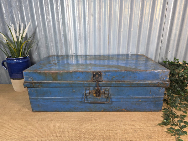 Vintage Rustic Indian Metal Bombay Railway Carriage Steamer Trunk  Display Prop
