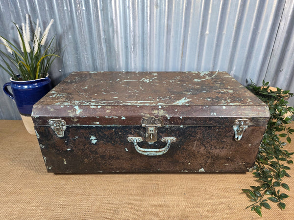 Vintage Rustic Indian Metal Bombay Railway Carriage Steamer Trunk  Display Prop