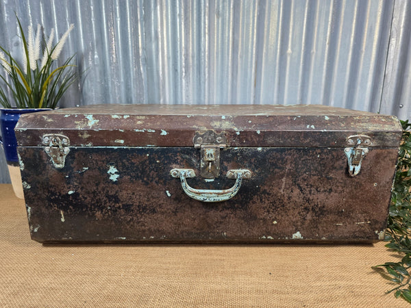 Vintage Rustic Indian Metal Bombay Railway Carriage Steamer Trunk  Display Prop