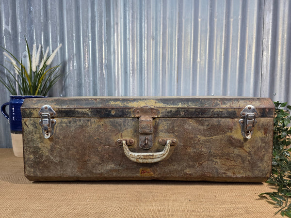 Vintage Rustic Indian Metal Bombay Railway Carriage Steamer Trunk  Display Prop