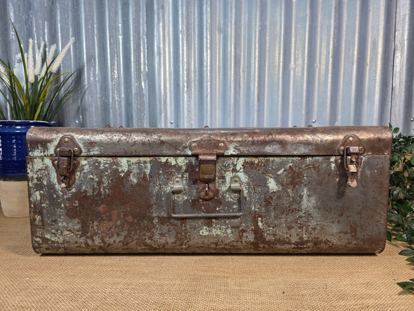 Vintage Rustic Indian Metal Bombay Railway Carriage Steamer Trunk  Display Prop