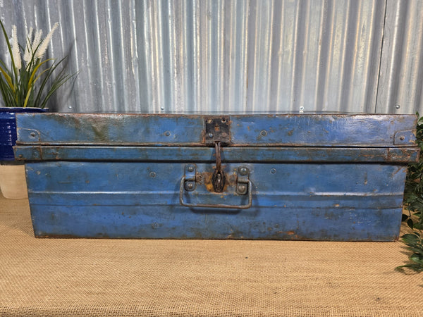 Vintage Rustic Indian Metal Bombay Railway Carriage Steamer Trunk  Display Prop