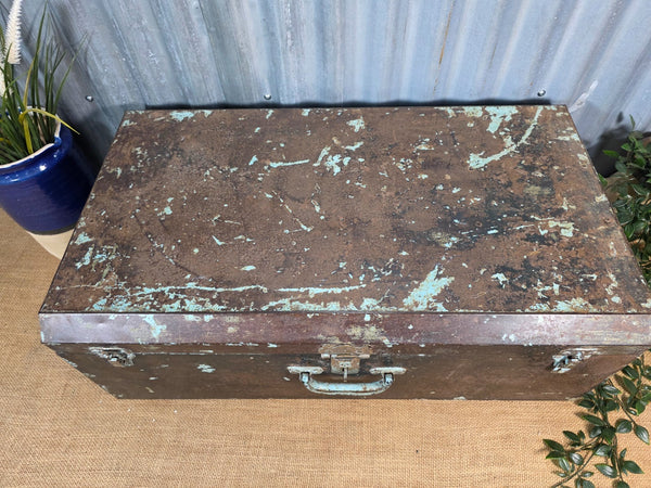 Vintage Rustic Indian Metal Bombay Railway Carriage Steamer Trunk  Display Prop