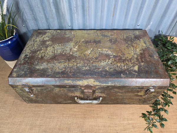 Vintage Rustic Indian Metal Bombay Railway Carriage Steamer Trunk  Display Prop