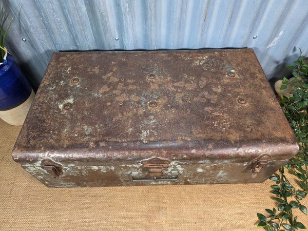Vintage Rustic Indian Metal Bombay Railway Carriage Steamer Trunk  Display Prop