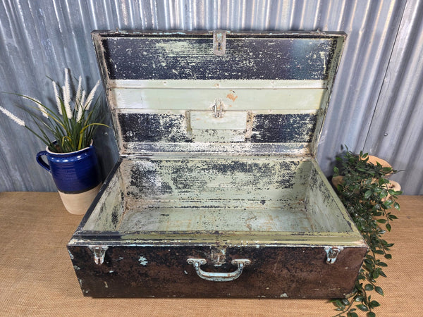 Vintage Rustic Indian Metal Bombay Railway Carriage Steamer Trunk  Display Prop