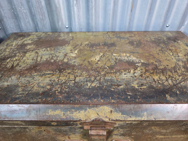 Vintage Rustic Indian Metal Bombay Railway Carriage Steamer Trunk  Display Prop