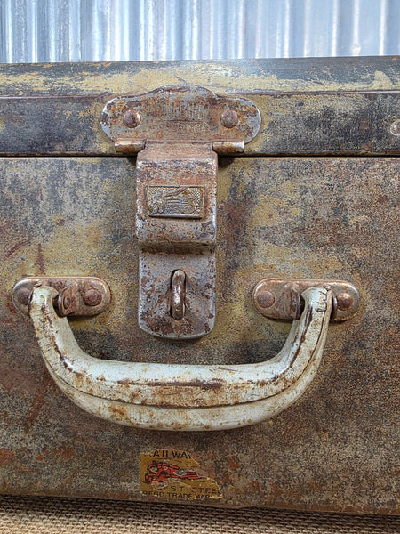 Vintage Rustic Indian Metal Bombay Railway Carriage Steamer Trunk  Display Prop