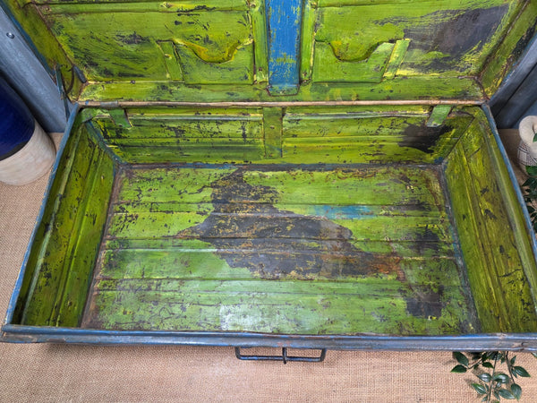 Vintage Rustic Indian Metal Bombay Railway Carriage Steamer Trunk  Display Prop