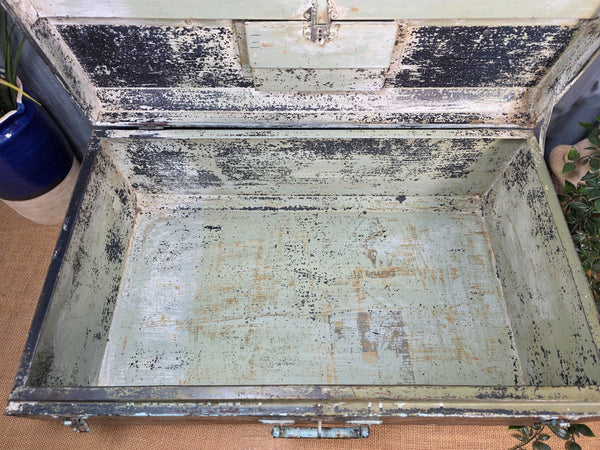 Vintage Rustic Indian Metal Bombay Railway Carriage Steamer Trunk  Display Prop