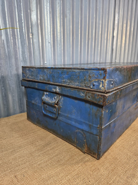 Vintage Rustic Indian Metal Bombay Railway Carriage Steamer Trunk  Display Prop