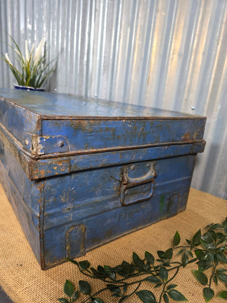 Vintage Rustic Indian Metal Bombay Railway Carriage Steamer Trunk  Display Prop