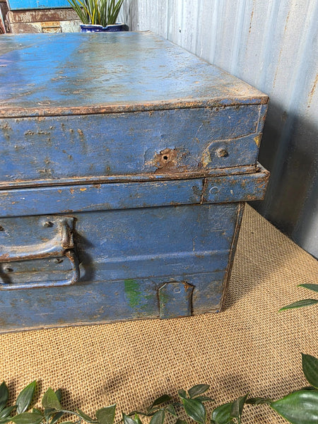 Vintage Rustic Indian Metal Bombay Railway Carriage Steamer Trunk  Display Prop