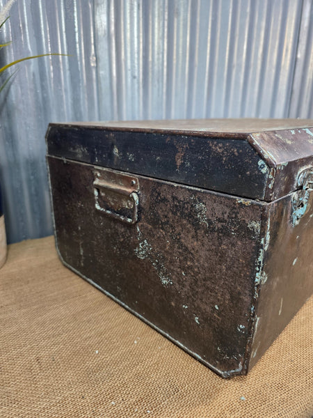 Vintage Rustic Indian Metal Bombay Railway Carriage Steamer Trunk  Display Prop