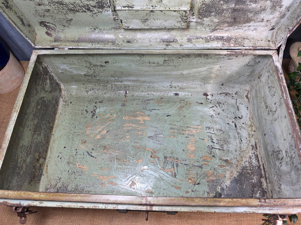 Vintage Rustic Indian Metal Bombay Railway Carriage Steamer Trunk  Display Prop