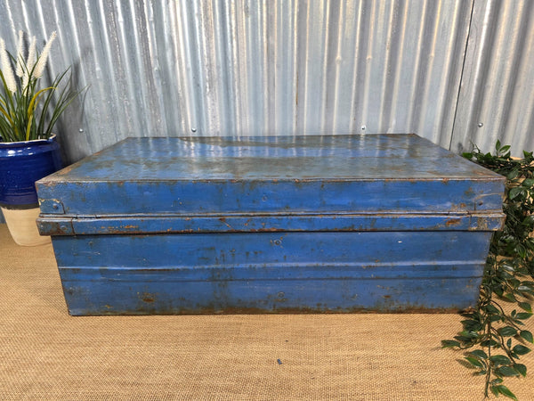 Vintage Rustic Indian Metal Bombay Railway Carriage Steamer Trunk  Display Prop