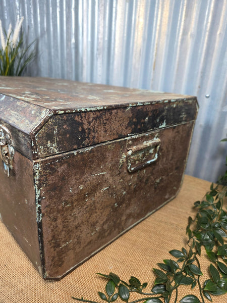 Vintage Rustic Indian Metal Bombay Railway Carriage Steamer Trunk  Display Prop
