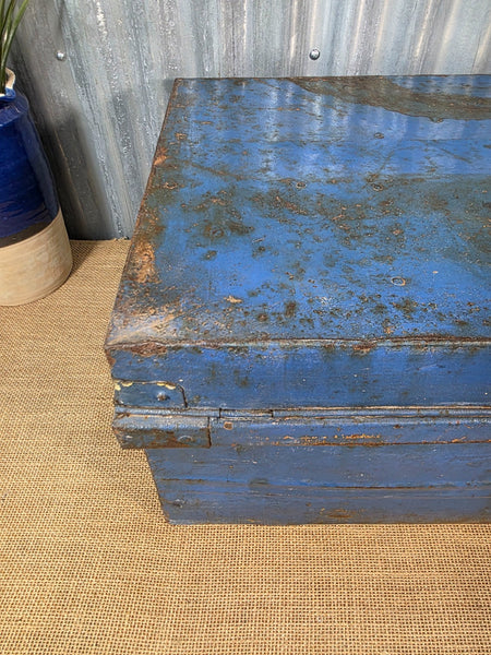 Vintage Rustic Indian Metal Bombay Railway Carriage Steamer Trunk  Display Prop