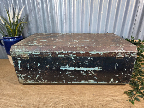 Vintage Rustic Indian Metal Bombay Railway Carriage Steamer Trunk  Display Prop
