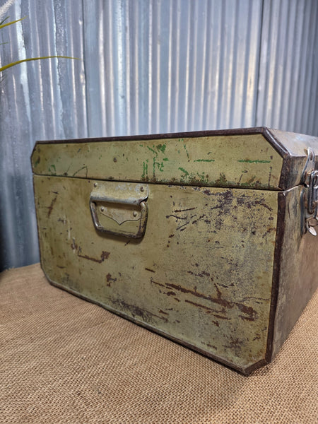 Vintage Rustic Indian Metal Bombay Railway Carriage Steamer Trunk  Display Prop