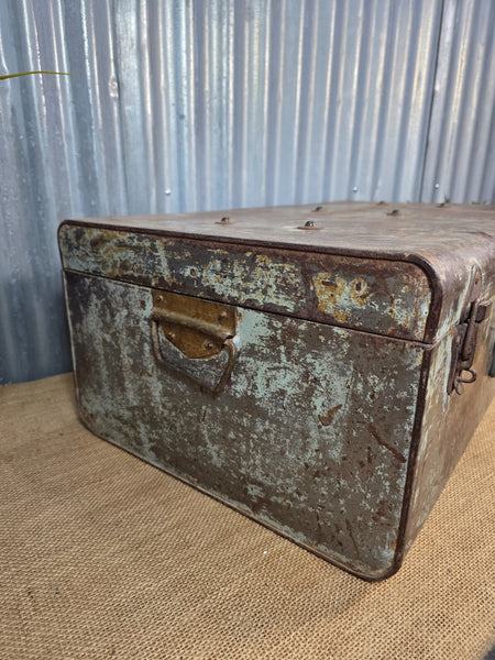 Vintage Rustic Indian Metal Bombay Railway Carriage Steamer Trunk  Display Prop