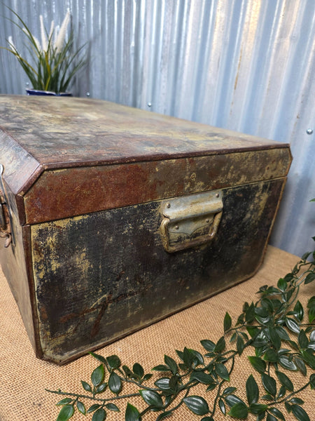 Vintage Rustic Indian Metal Bombay Railway Carriage Steamer Trunk  Display Prop