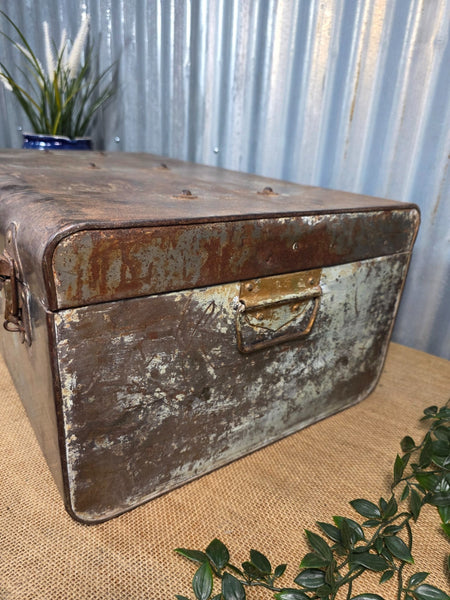 Vintage Rustic Indian Metal Bombay Railway Carriage Steamer Trunk  Display Prop